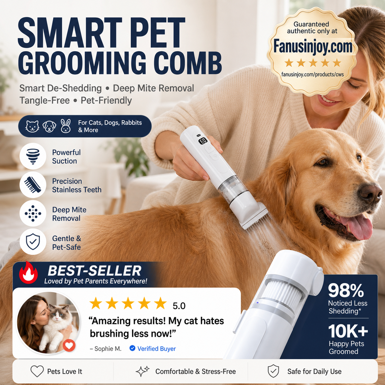 Electric Pet Grooming Comb🐕Keep your furry friends away from mites, fleas and tangled fur！